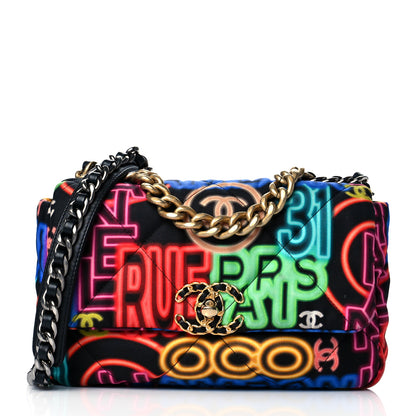 Chanel Fabric Printed Medium Chanel 19 Flap Black Multicolor 1 of 10