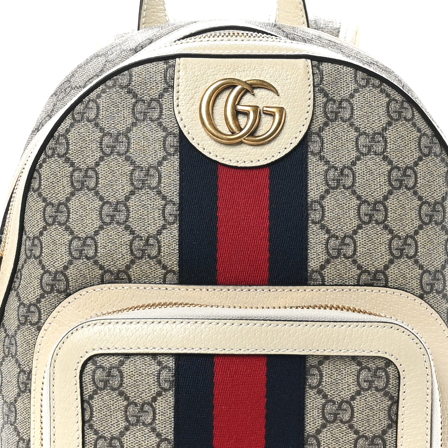 GG Supreme Monogram Textured Calfskin Web Small Ophidia Day Backpack Beige Ebony Mystic White