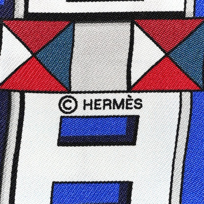 Hermes Silk Carre En Boucles Twilly  Bleu Roy Ardoise Rouge 4 of 4
