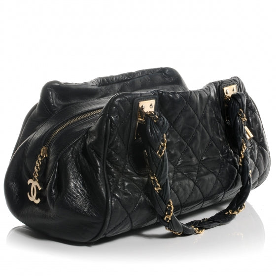 Distressed Lambskin Lady Braid Bowler Black