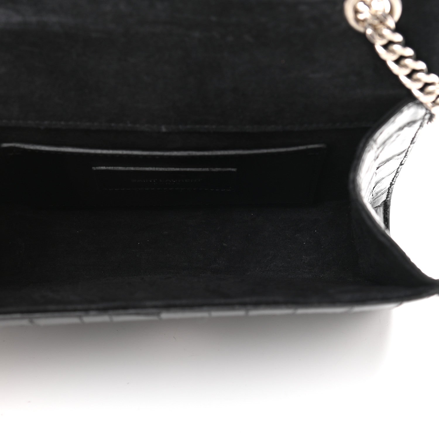 Saint Laurent Calfskin Crocodile Embossed Small Classic Monogram Kate Tassel Satchel Black 5 of 8