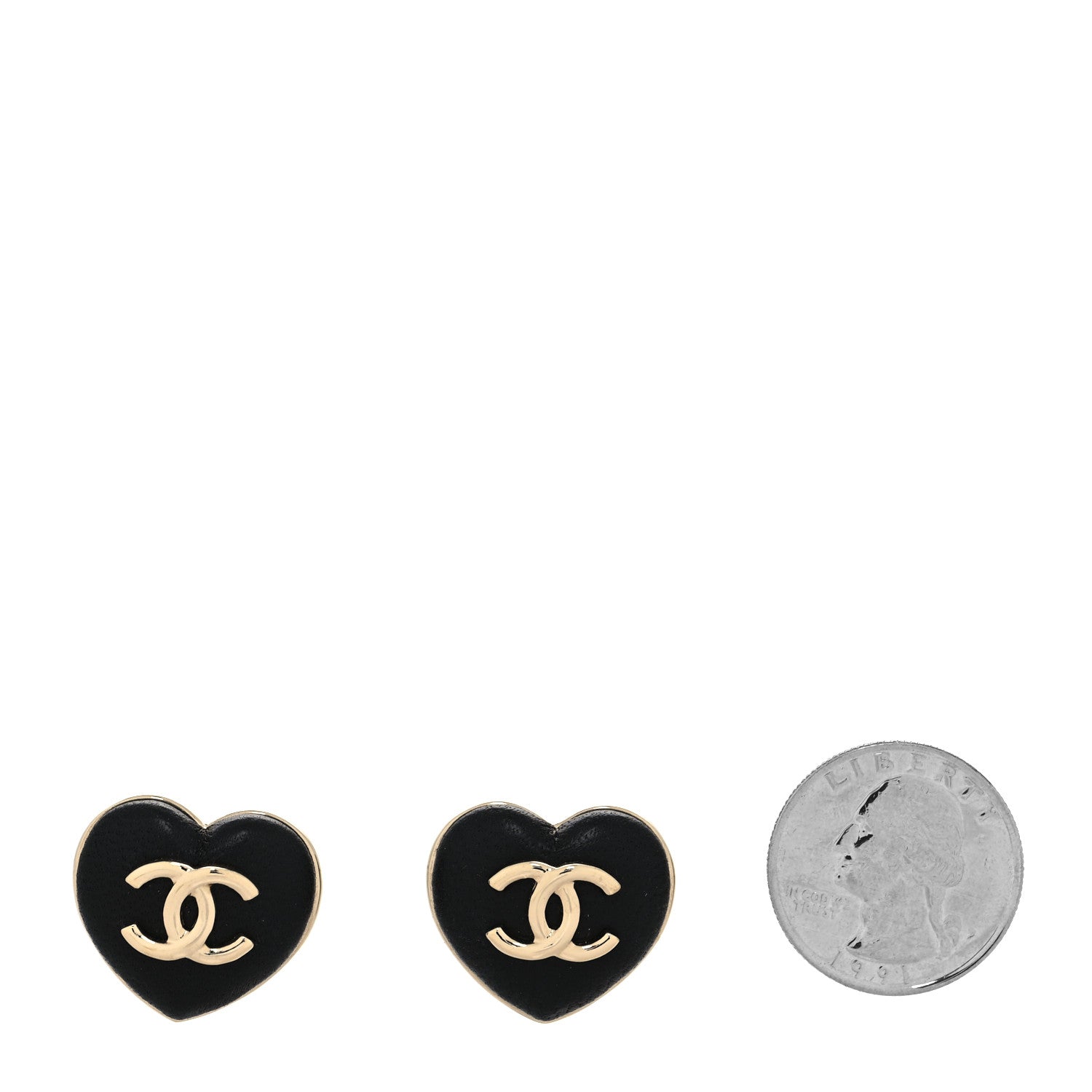 Chanel Lambskin CC Heart Earrings Black Gold 2 of 4