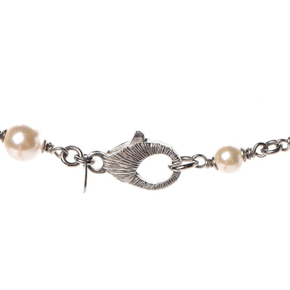 Chanel Pearl Baguette Crystal CC Moon Long Necklace Silver 4 of 6