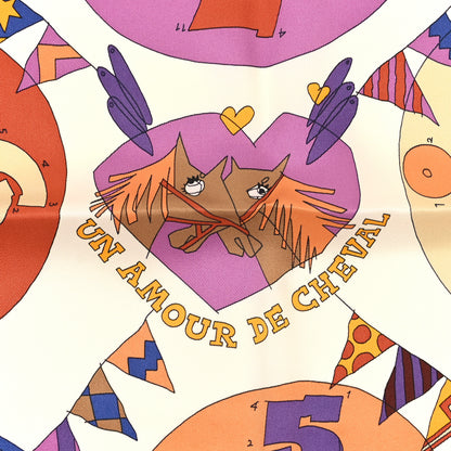 Hermes Silk Vintage Un Amour De Cheval Scarf 70 Bouton D'Or Ivoire Mauve 5 of 6