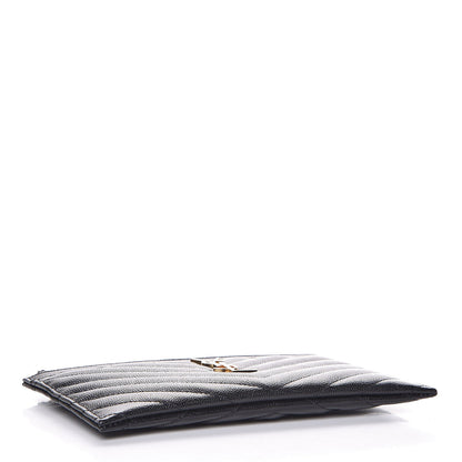 Saint Laurent Grain De Poudre Chevron Monogram Bill Pouch Black 4 of 8