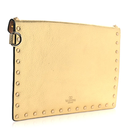 Valentino Garavani Metallic Calfskin Medium Rockstud Envelope Flat Wristlet Pouch Gold 3 of 8