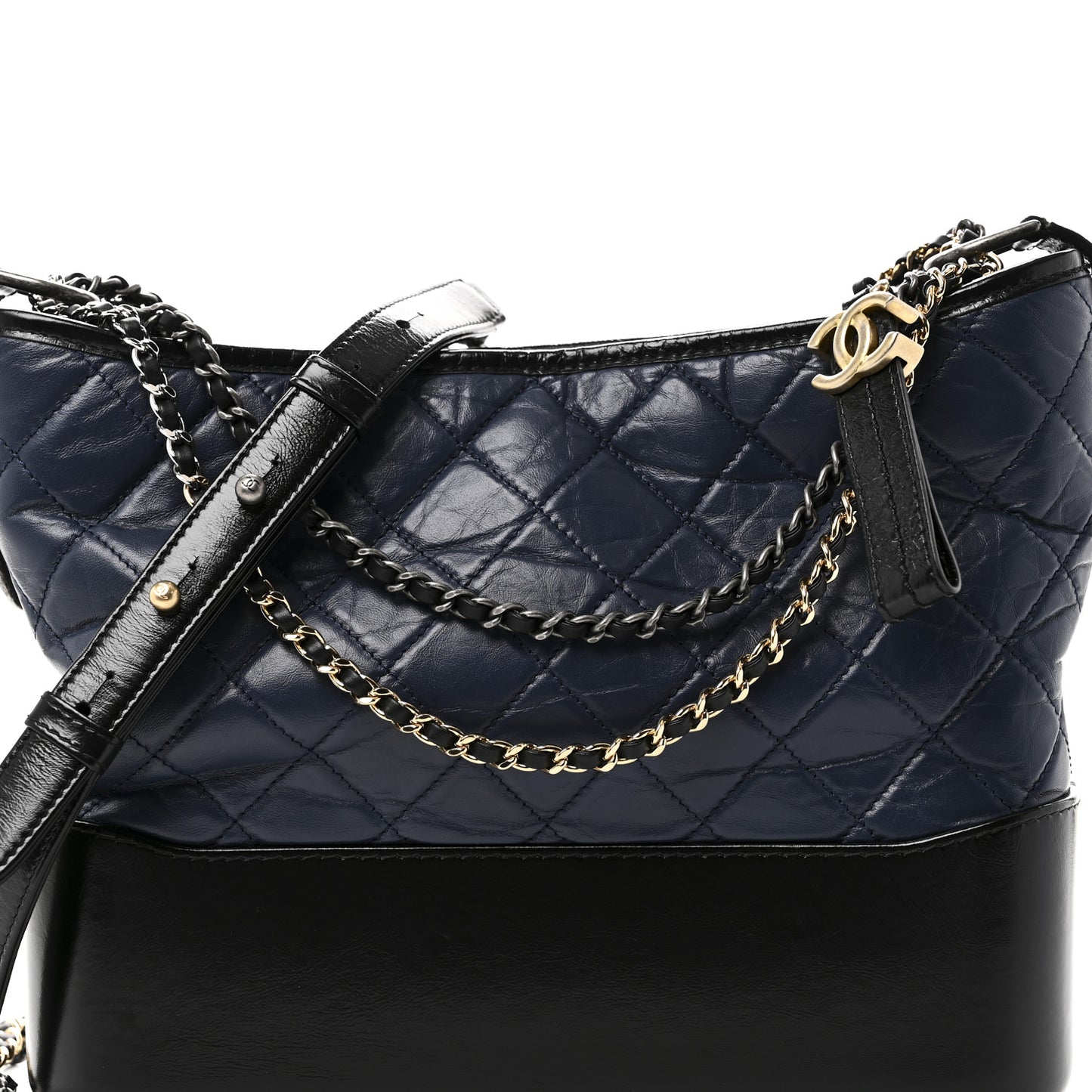 Aged Calfskin Quilted Medium Gabrielle Hobo Navy Black