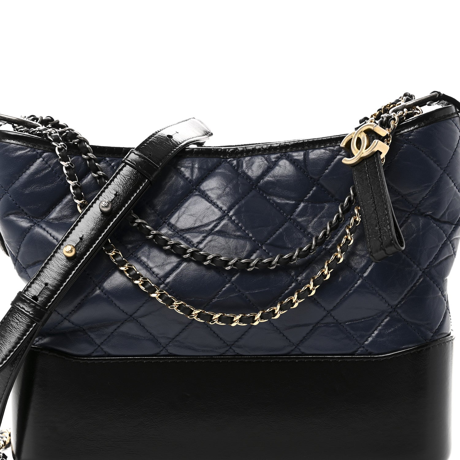 Chanel Aged Calfskin Quilted Medium Gabrielle Hobo Navy Black 8 of 10