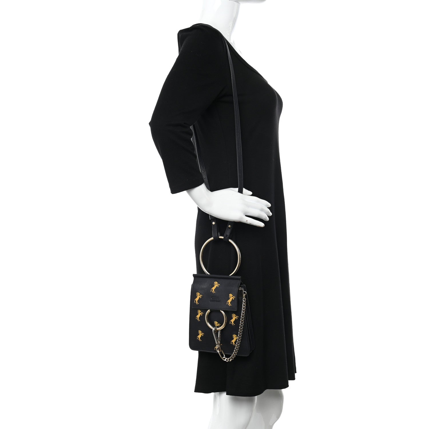 Chloe Smooth Calfskin Little Horses Embroidered Mini Faye Bracelet Bag Black 2 of 10