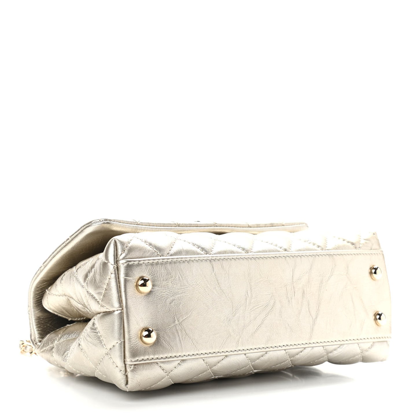 Metallic Aged Calfskin Quilted Mini Coco Handle Flap Gold
