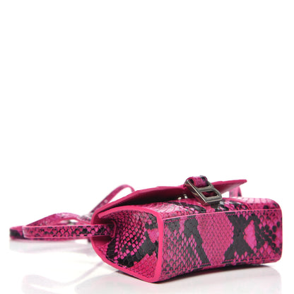 Balenciaga Shiny Calfskin Python Effect Hourglass Top Handle Bag Mini Fuchsia Black 4 of 8