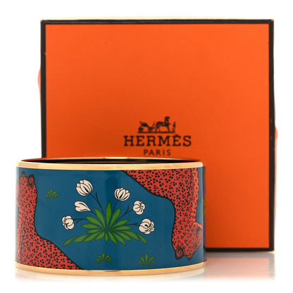Hermes Enamel Printed Les Leopards Extra Wide Bracelet 62 Folk 6 of 6