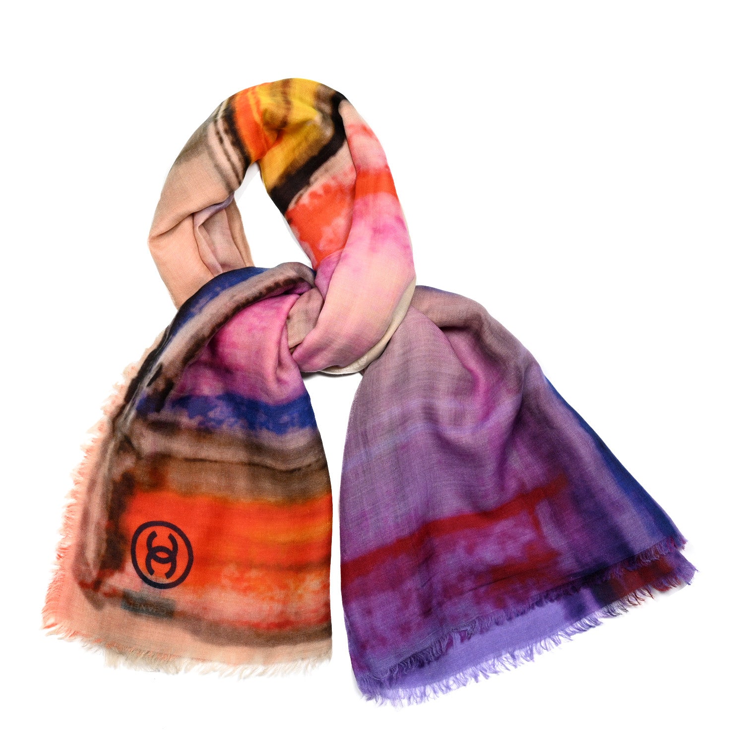 Chanel Cashmere Silk CC Fringe Scarf Multicolor 1 of 3