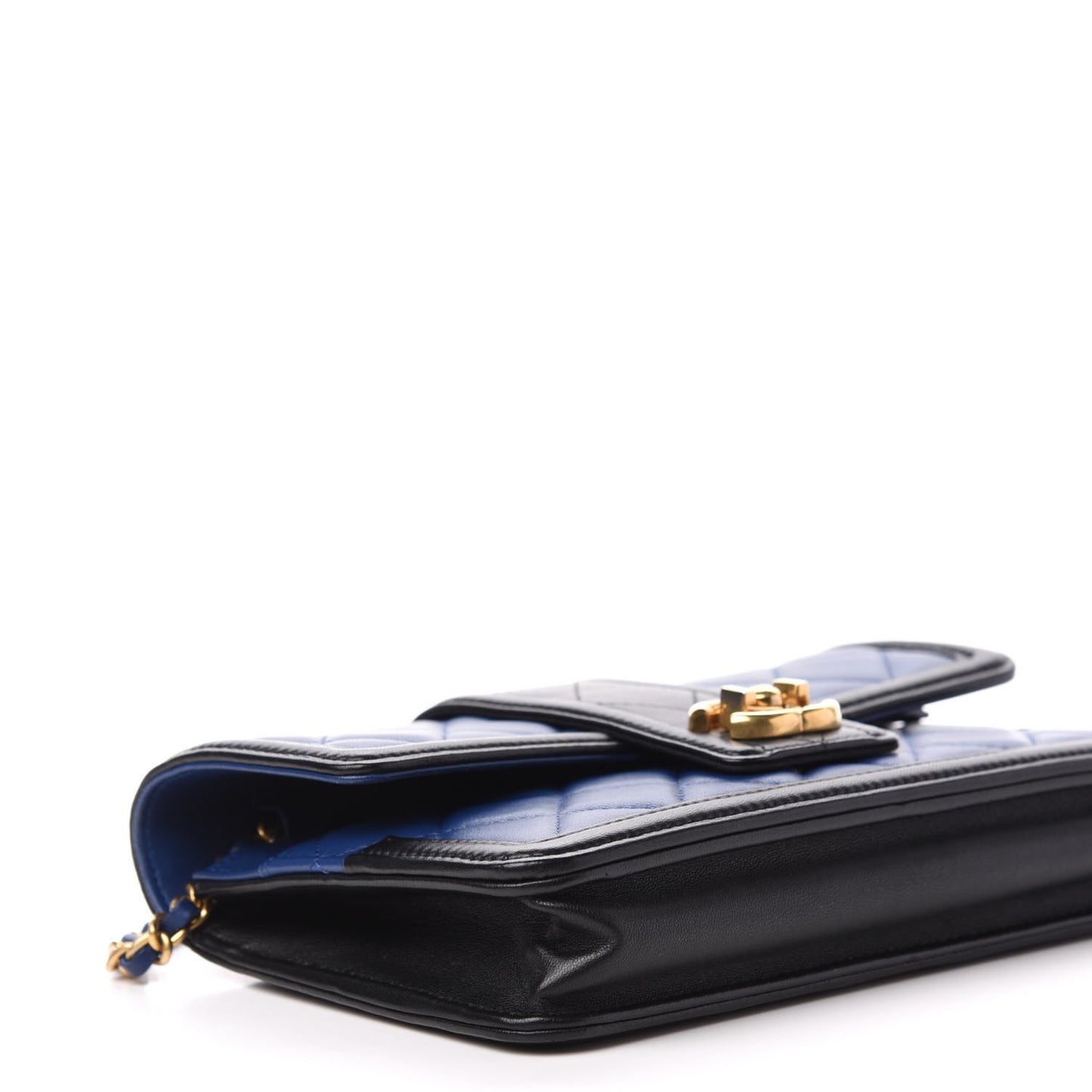 Lambskin Quilted Elegant CC Wallet On Chain WOC Blue Black