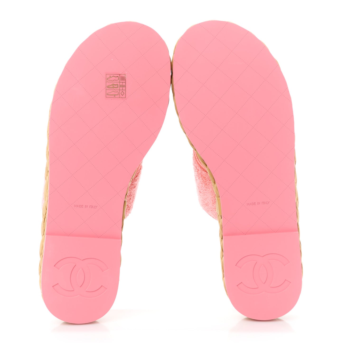 Terry Cloth Raffia CC Logo Thong Sandals 39.5 Pink