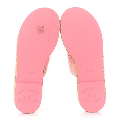 Chanel Terry Cloth Raffia CC Logo Thong Sandals 39.5 Pink 5 of 8