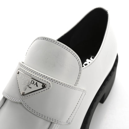 Prada Spazzolato Metal Triangle Logo 50mm Loafers 40.5 White Black 11 of 13