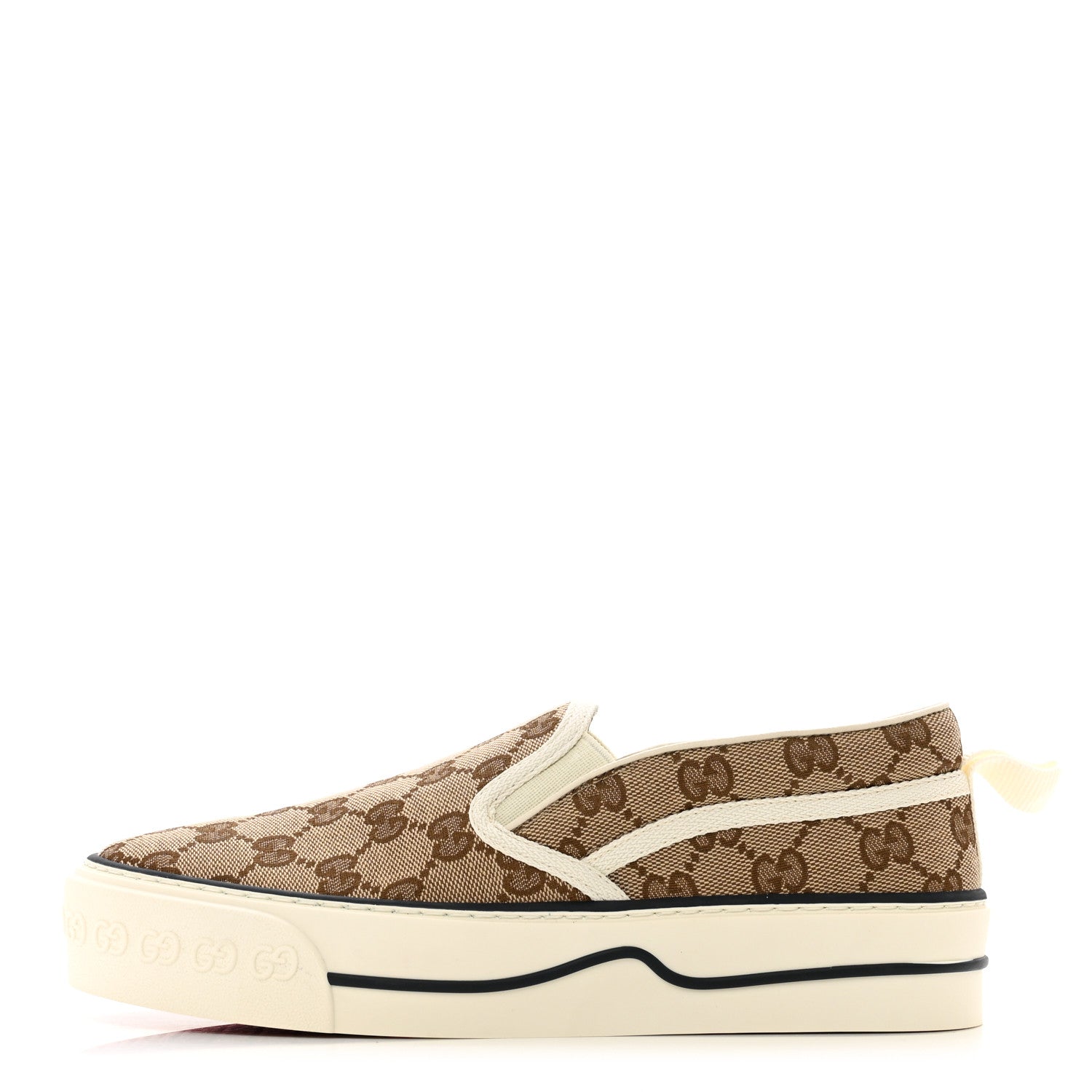 Gucci GG Monogram Womens 1977 Tennis Slip On 30mm Sneakers 37.5 Beige Ebony Mystic White 1 of 8