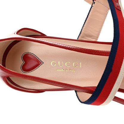 Gucci Malaga Kid Grosgrain Sylvie Web Bamboo Low Heel Pumps 41 Hibiscus Red 7 of 8