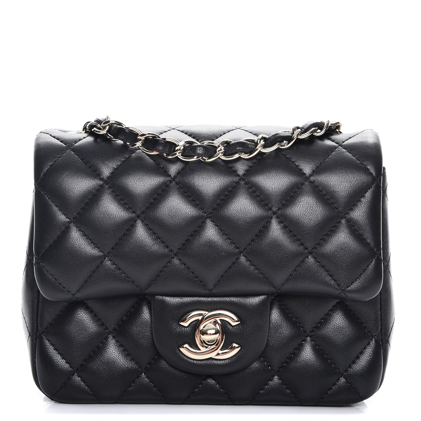 Lambskin Quilted Mini Square Flap Black