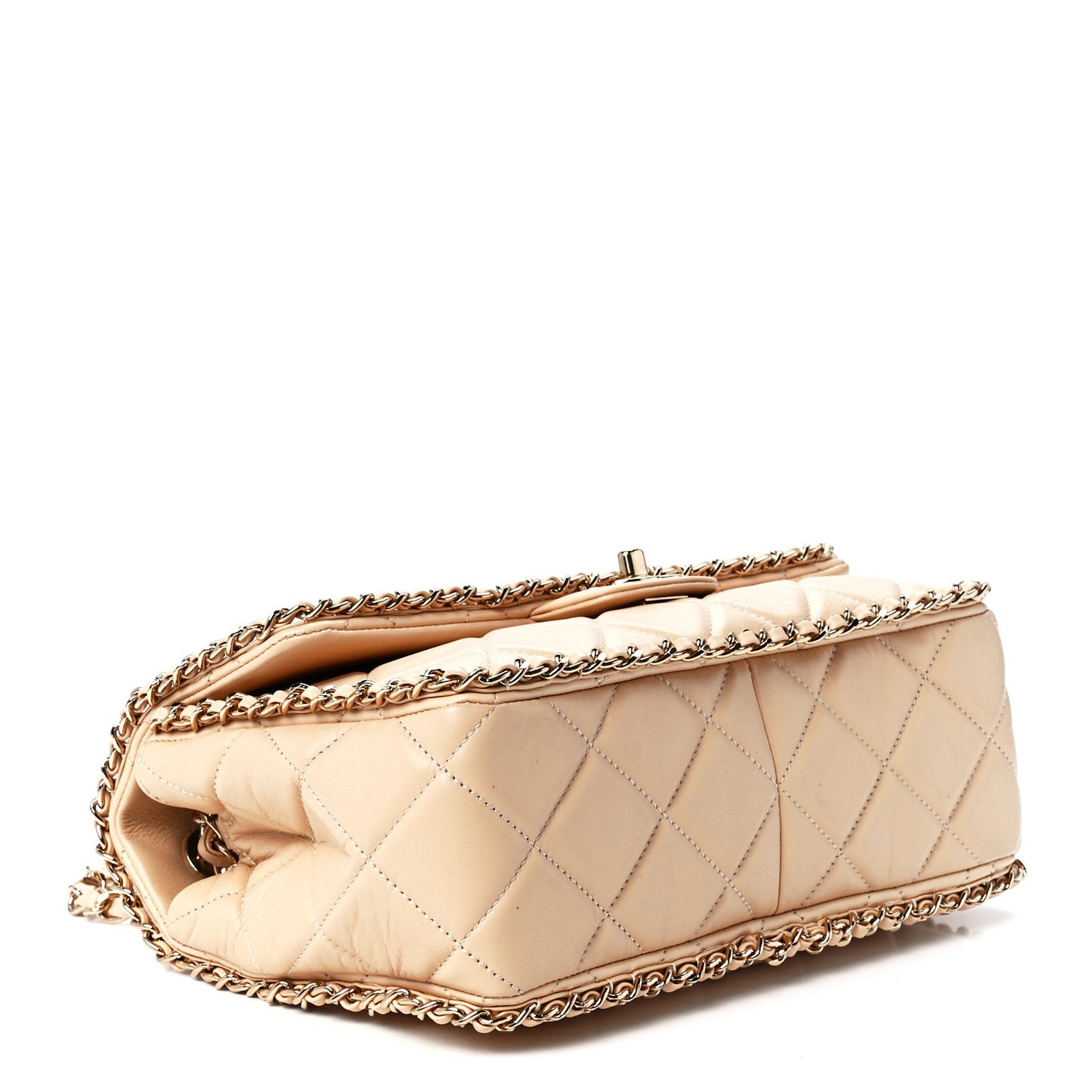 Crumpled Calfskin Medium Chain All Over Flap Beige