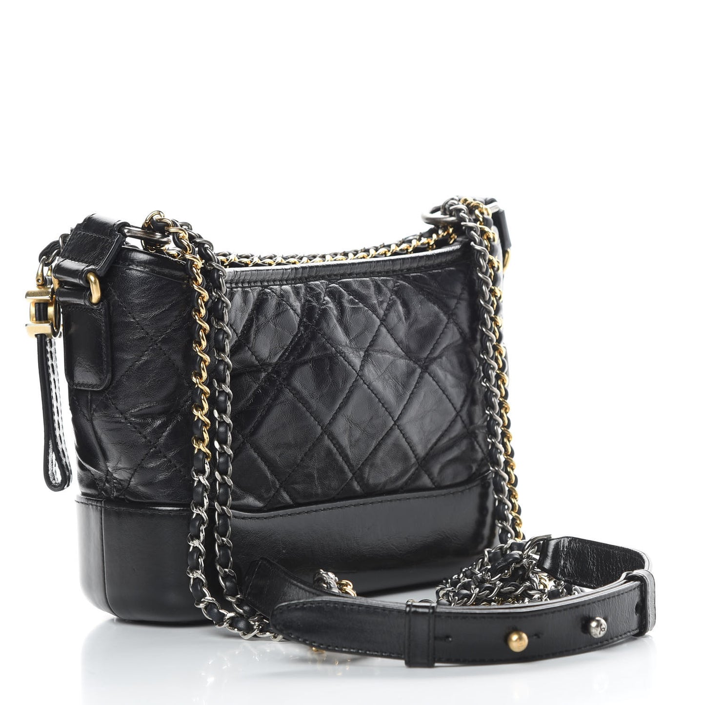 Aged Calfskin Quilted Small Gabrielle Hobo Black