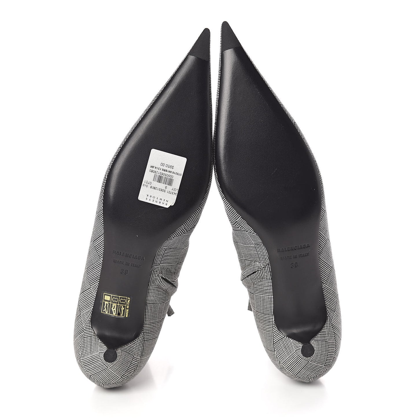 Wool Checked Knife Pointy Toe Boots 39