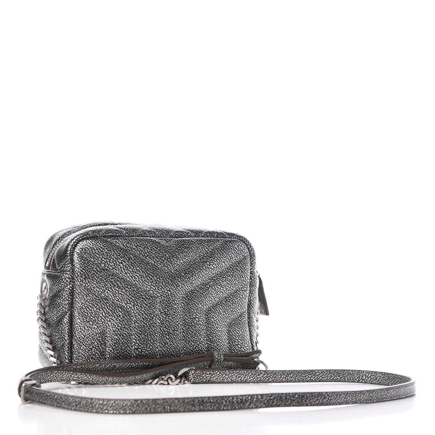 Saint Laurent Metallic Grain De Poudre Y Quilted Monogram Mini Loulou Camera Bag Gun Metal 3 of 7