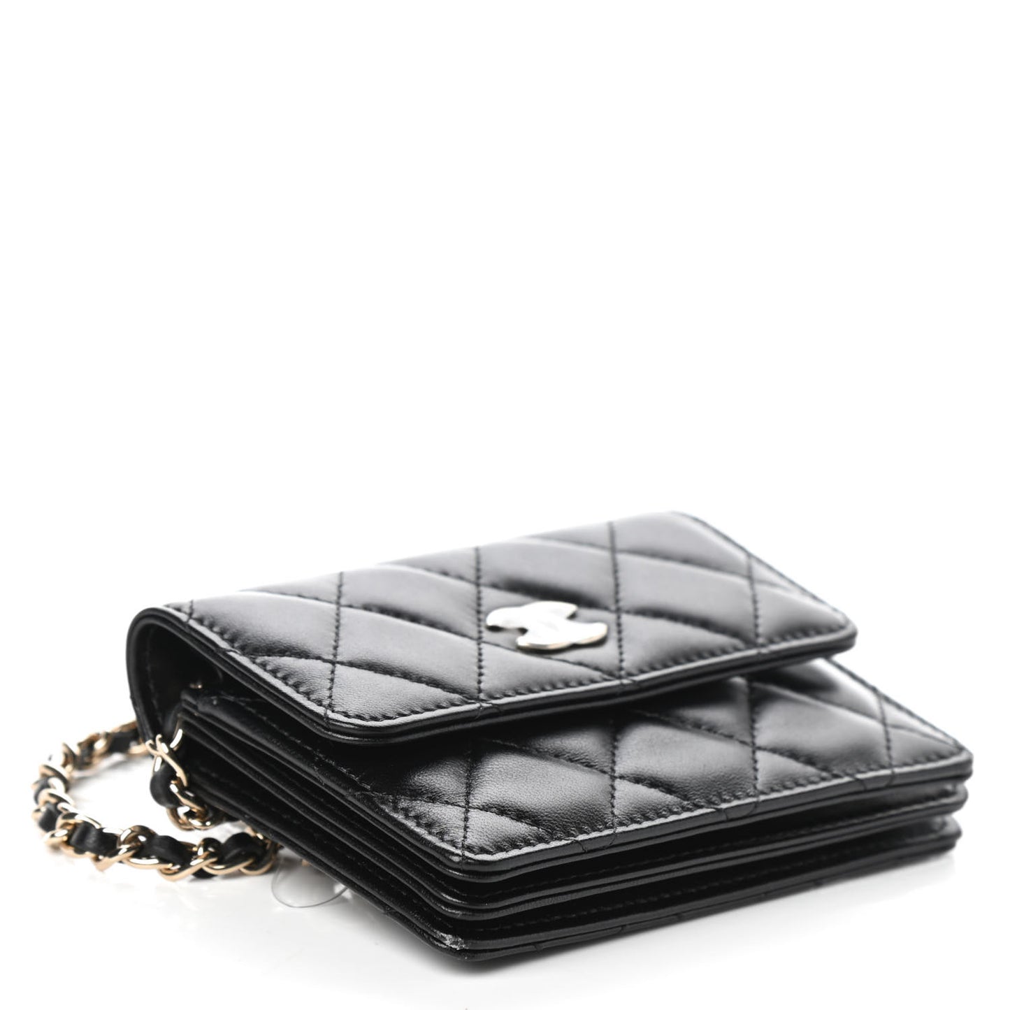 Lambskin Quilted My Chanel Lady Card Holder On Chain Black