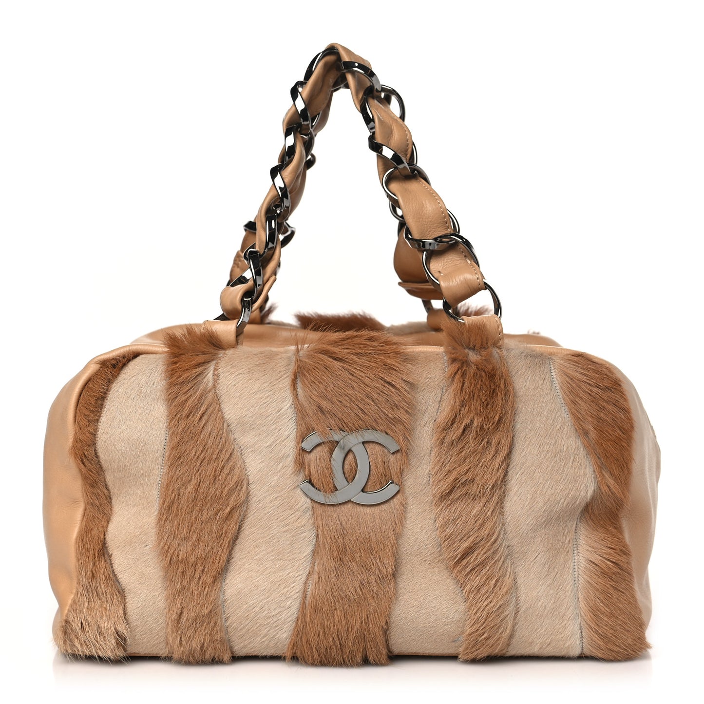 Lambskin Pony Hair Tote Dark Beige
