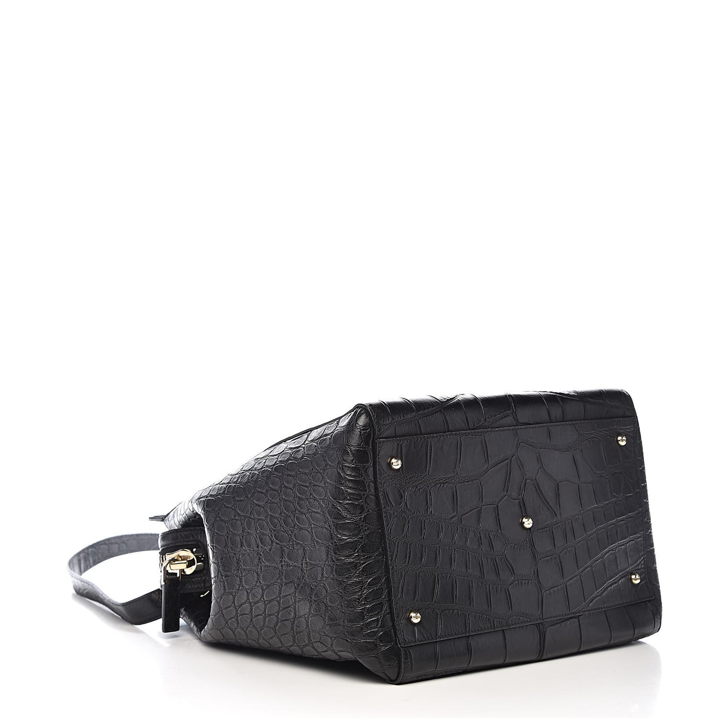 Calfskin Crocodile Embossed Medium HDG Top Handle Bag Black