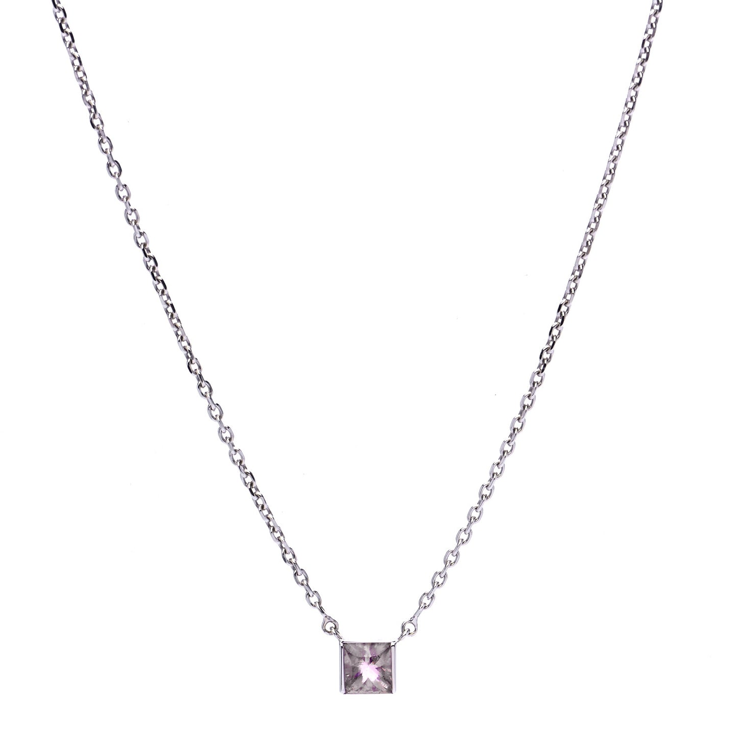18K White Gold Pink Tourmaline Tank Pendant Necklace