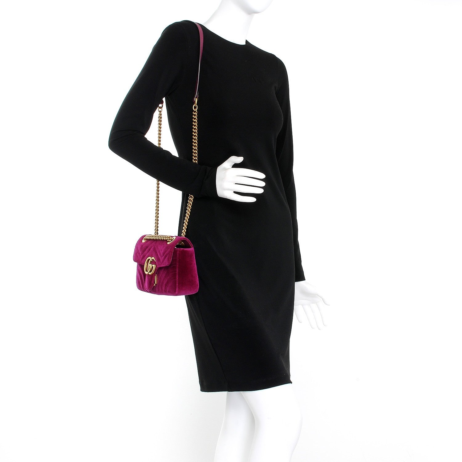 Gucci Velvet Matelasse Mini GG Marmont Shoulder Bag Fuchsia Violet Cyclamen 2 of 8
