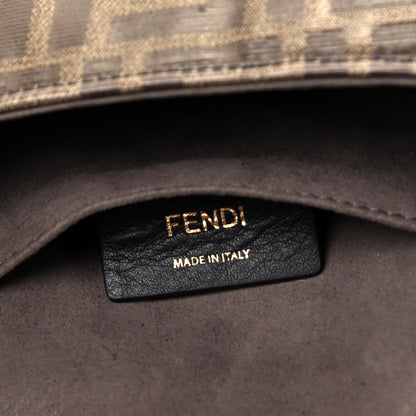 Fendi Glazed Fabric Vitello Century FF 1974 Stamp Patch Mini Double F Crossbody Bag Mogano Panna Black 6 of 9