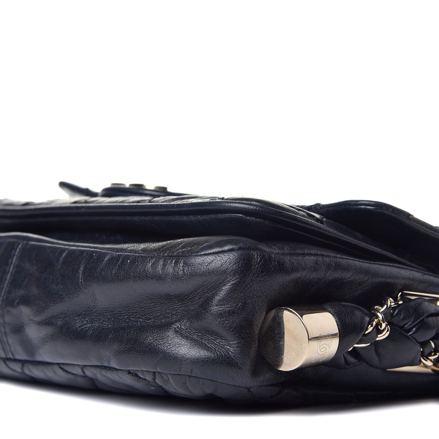 Distressed Lambskin Small Lady Braid Flap Black