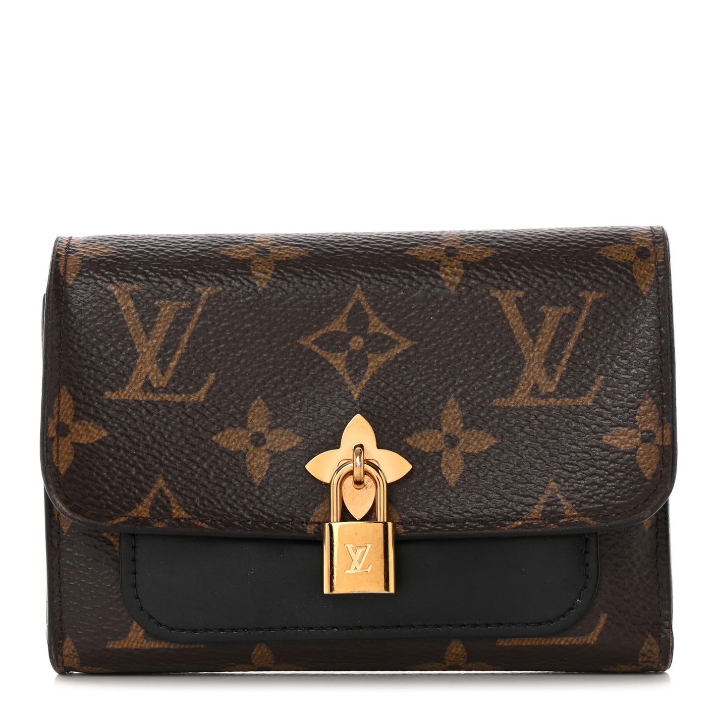 Monogram Flower Lock Compact Wallet Black