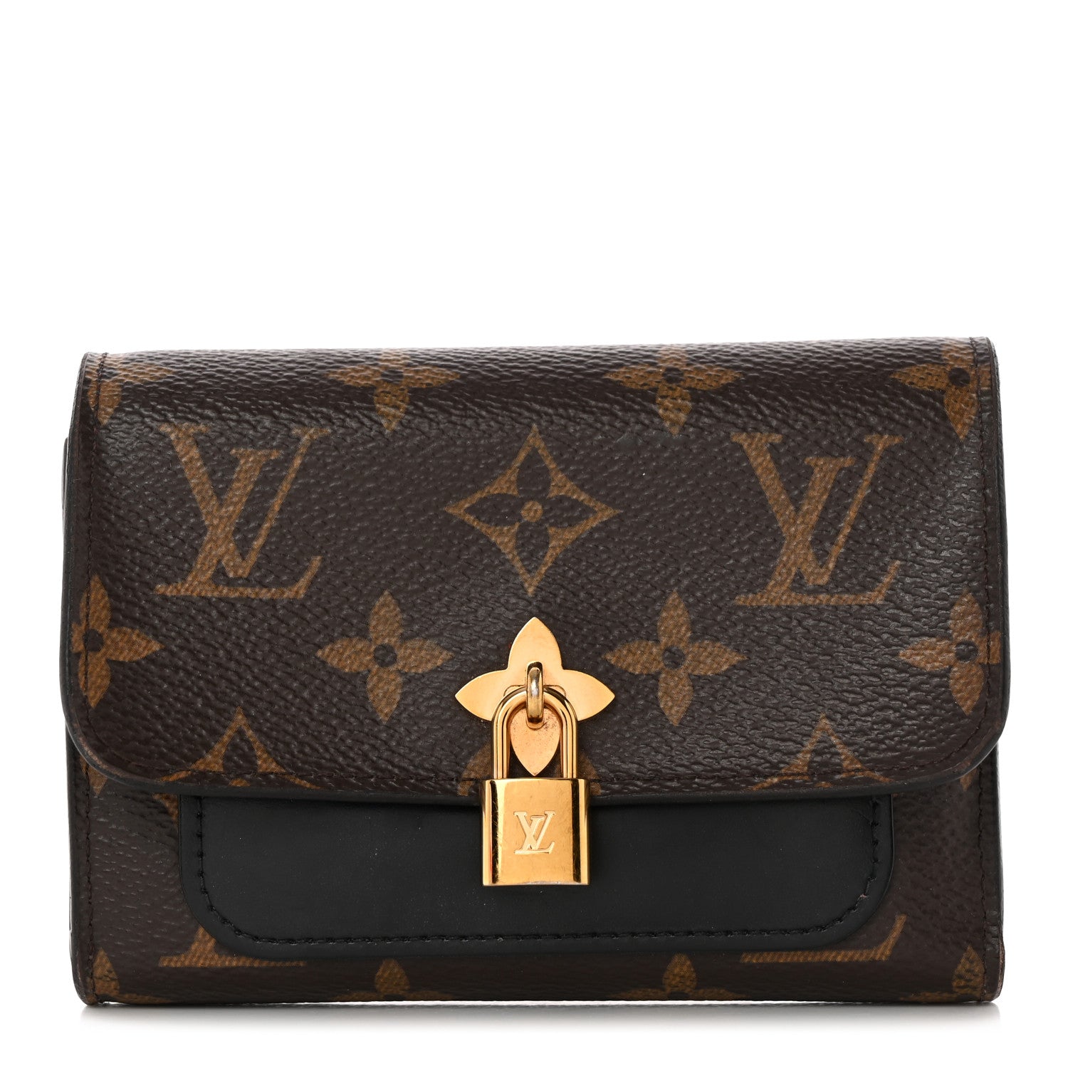 Louis Vuitton Monogram Flower Lock Compact Wallet Black 1 of 12