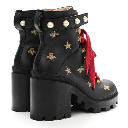 Gucci Calfskin Pearl Lace Up Combat Ankle Boots 40 Black 4 of 10