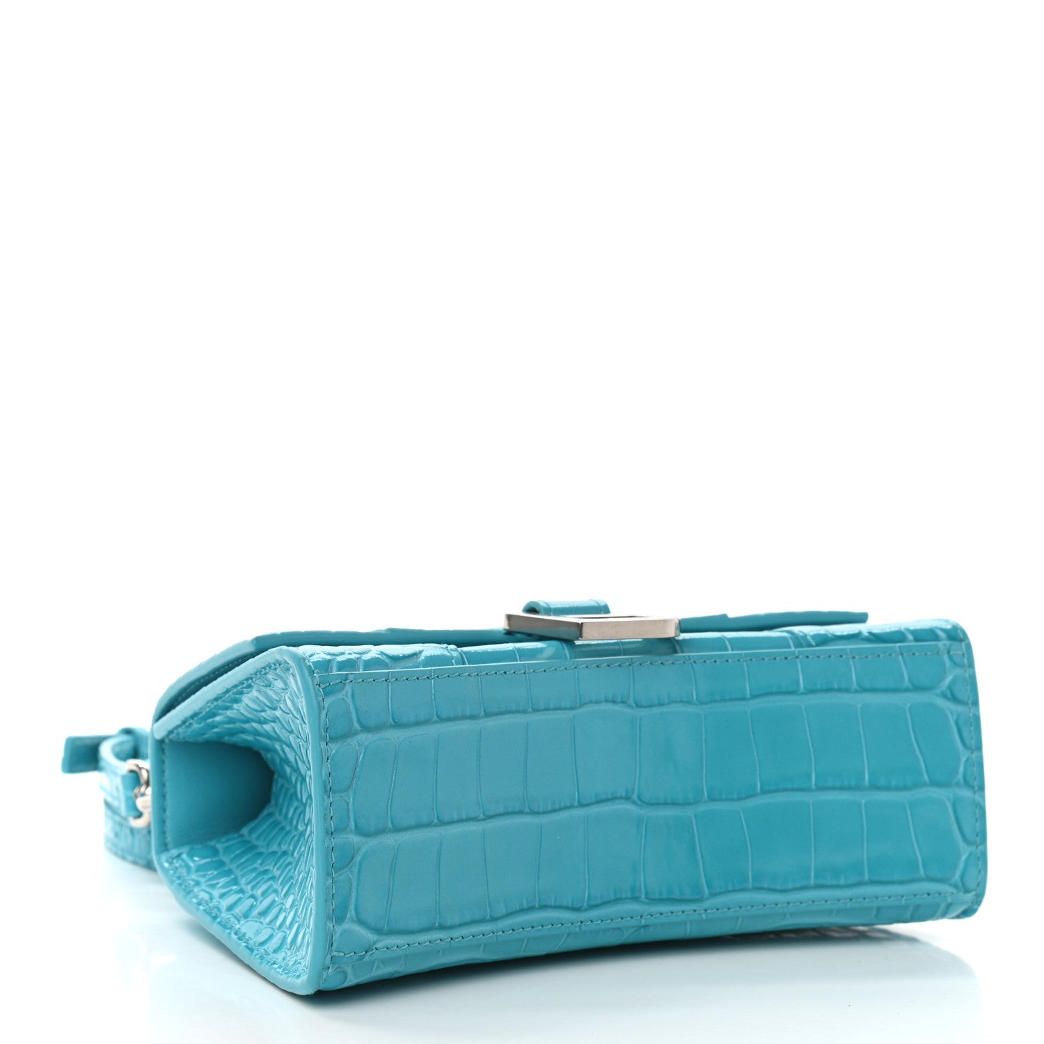 Balenciaga Shiny Calfskin Crocodile Embossed Hourglass Top Handle Bag XS Turquoise 4 of 10