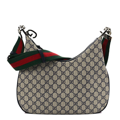 Gucci GG Supreme Monogram Textured Calfskin Web Large Attache Shoulder Bag Beige Blue 1 of 9