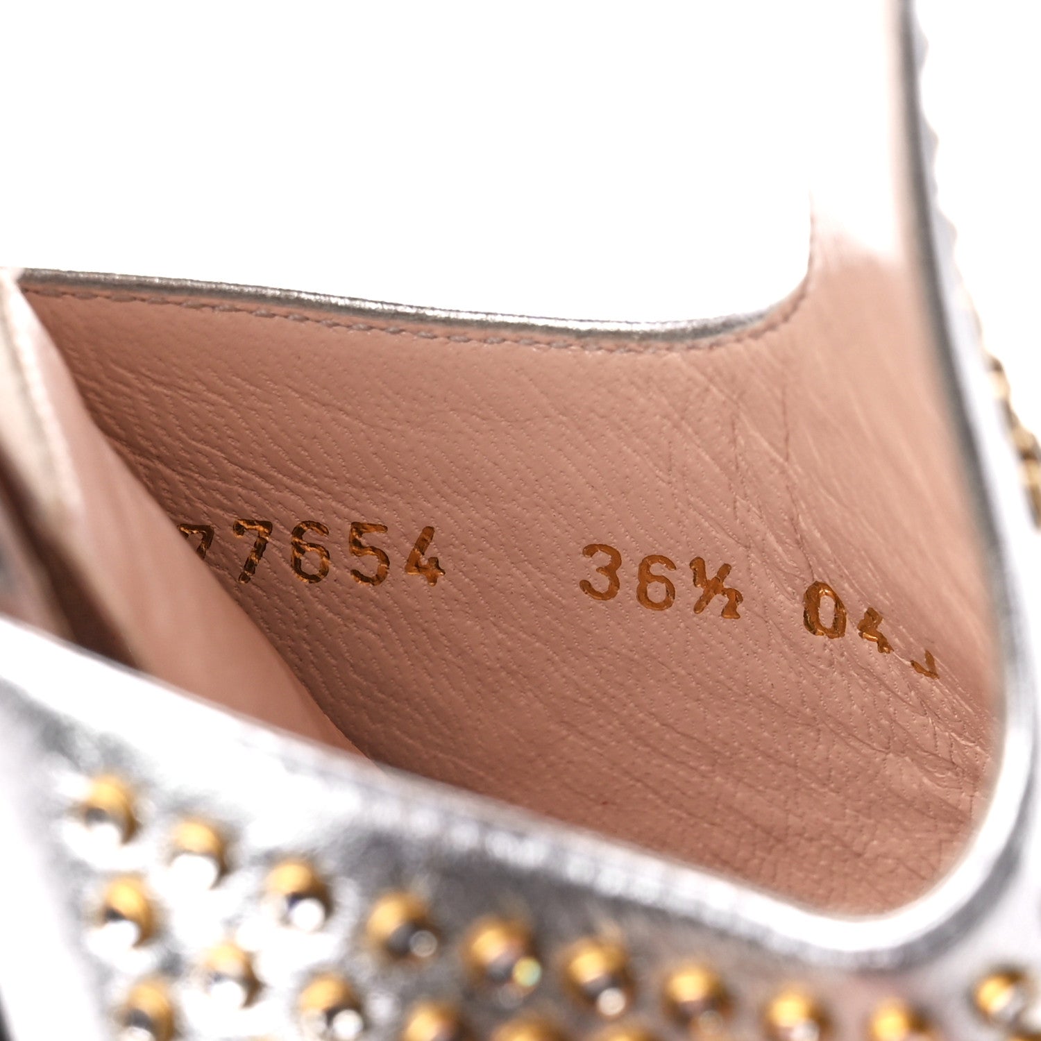 Gucci Metallic Calfskin Crystal Studded Fedra Mule Sandals 36.5 Silver 8 of 8