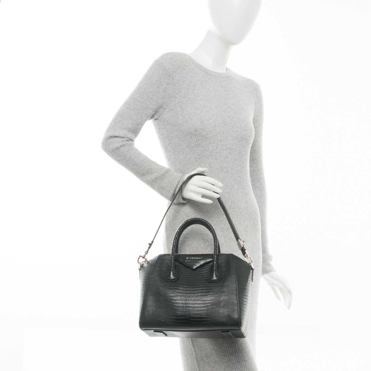 Calfskin Lizard Embossed Small Antigona Black