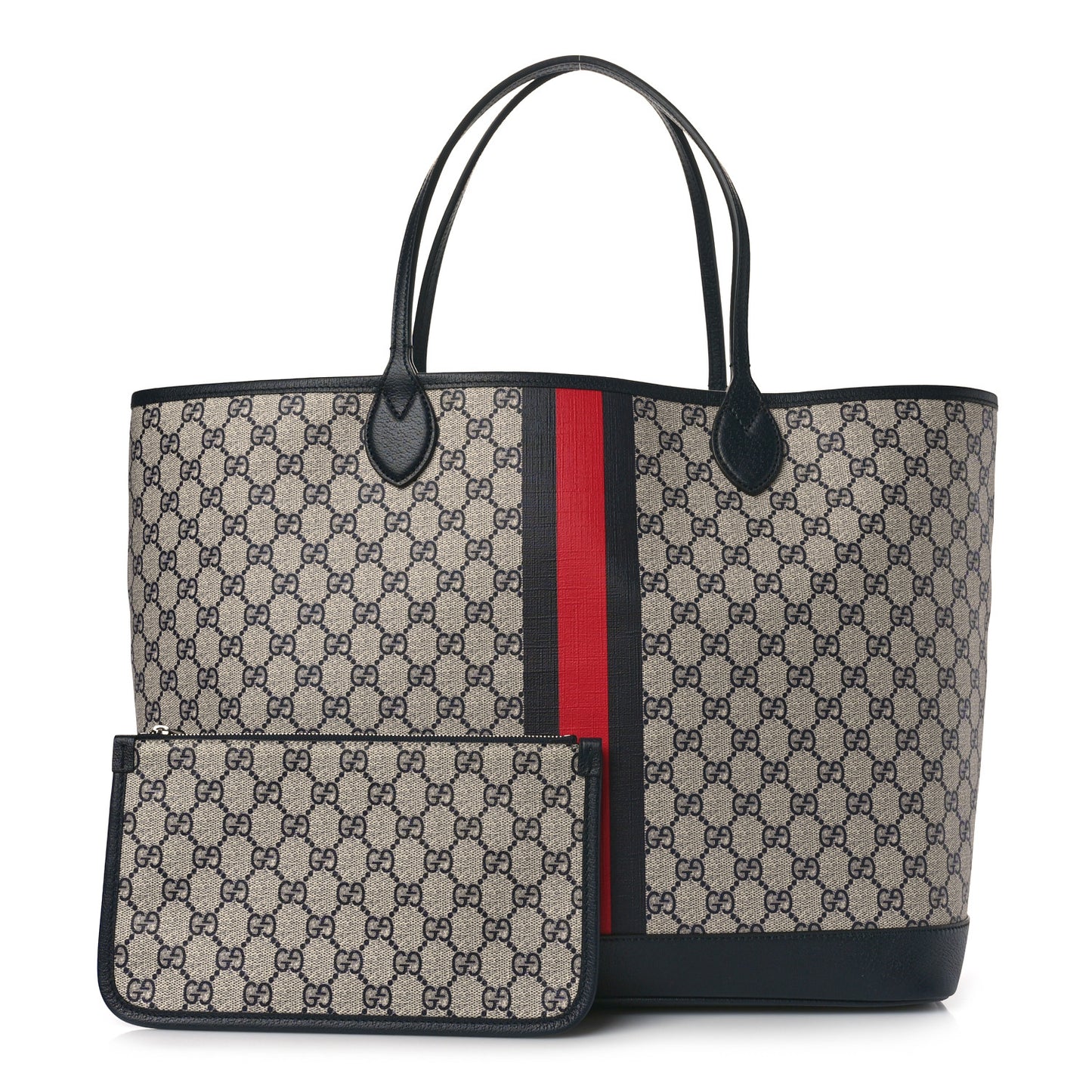 GG Supreme Monogram Textured Dollar Calfskin Web Large Ophidia Tote Beige Blue