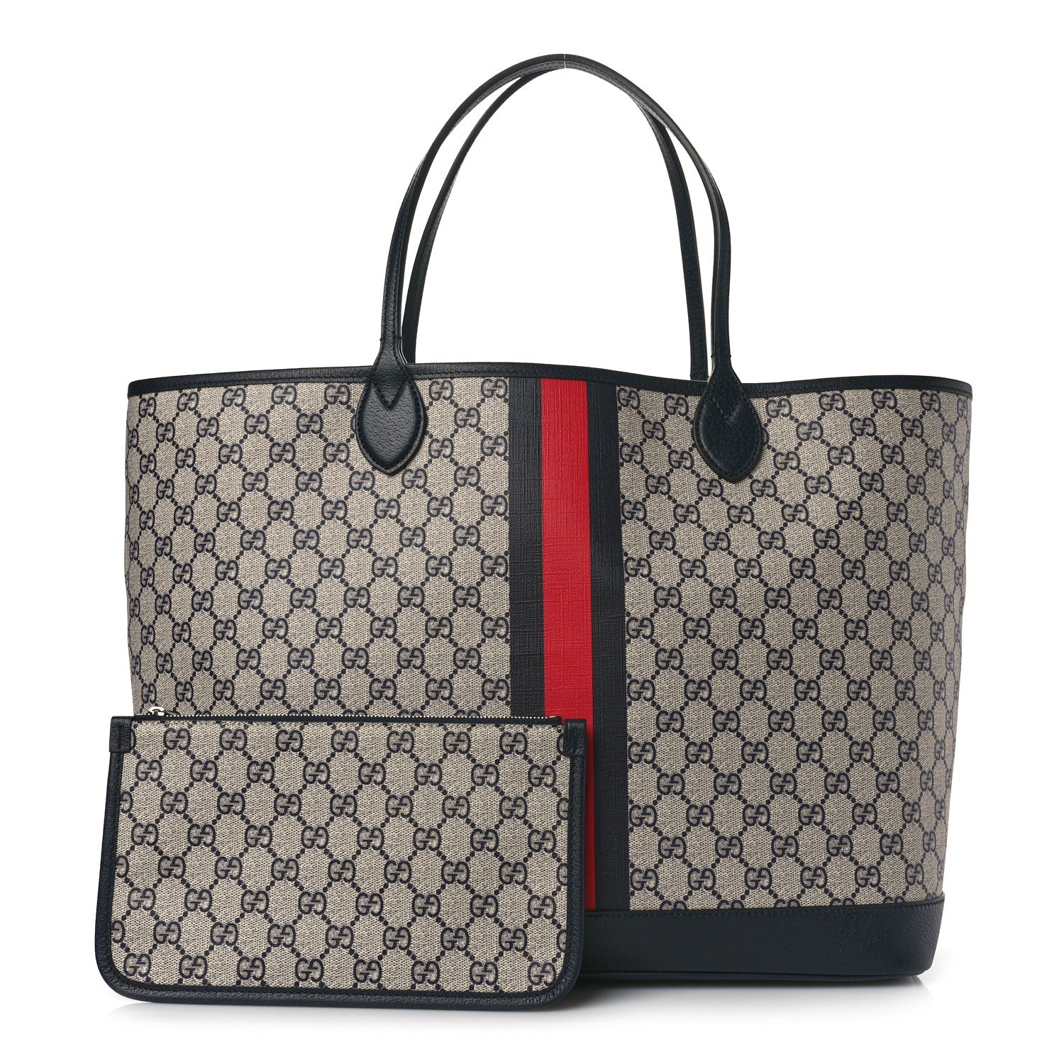 Gucci GG Supreme Monogram Textured Dollar Calfskin Web Large Ophidia Tote Beige Blue 1 of 10