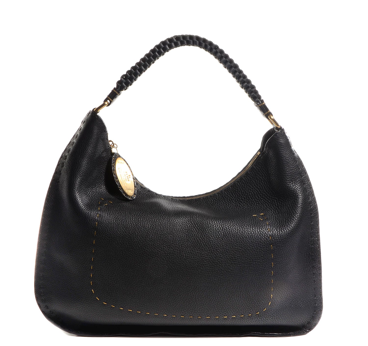 Fendi Calfskin Romano Selleria Shoulder Bag Black 1 of 7