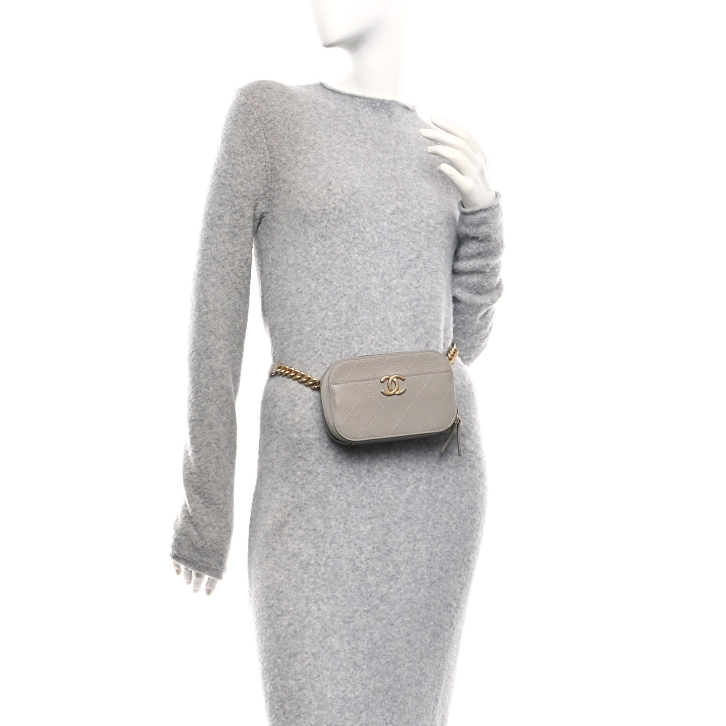 Caviar Quilted Waist Bag Grey