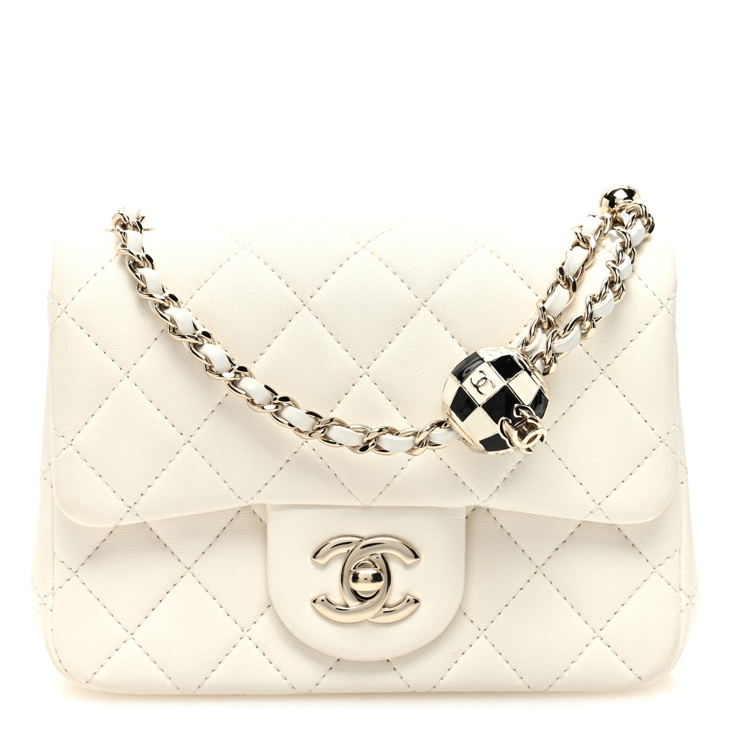 Lambskin Quilted Enamel Mini Pearl Crush Flap White