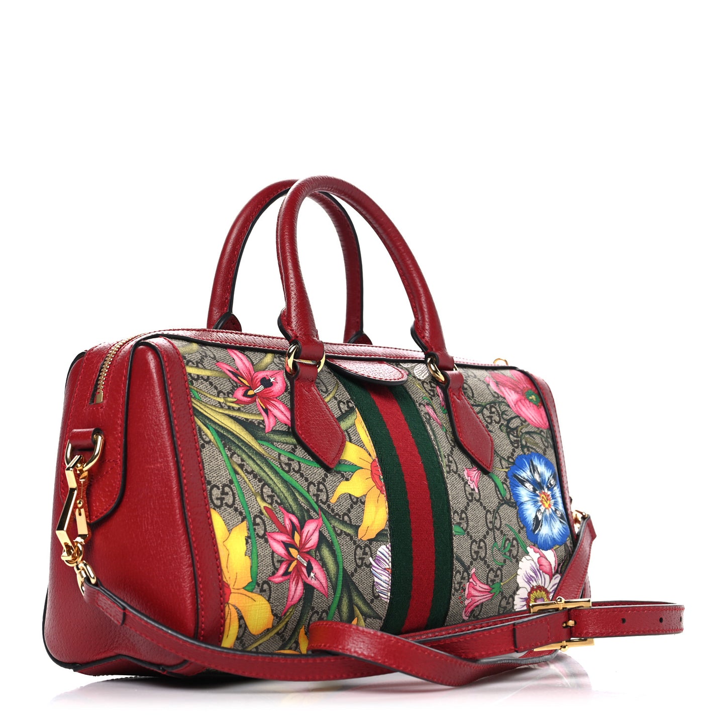 GG Supreme Monogram Flora Web Medium Ophidia Boston Red
