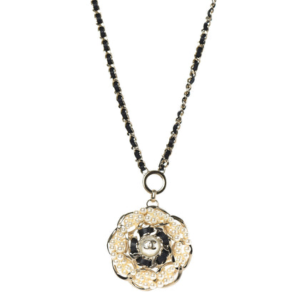 Chanel Lambskin Pearl CC Camellia Chain Necklace Gold 1 of 7