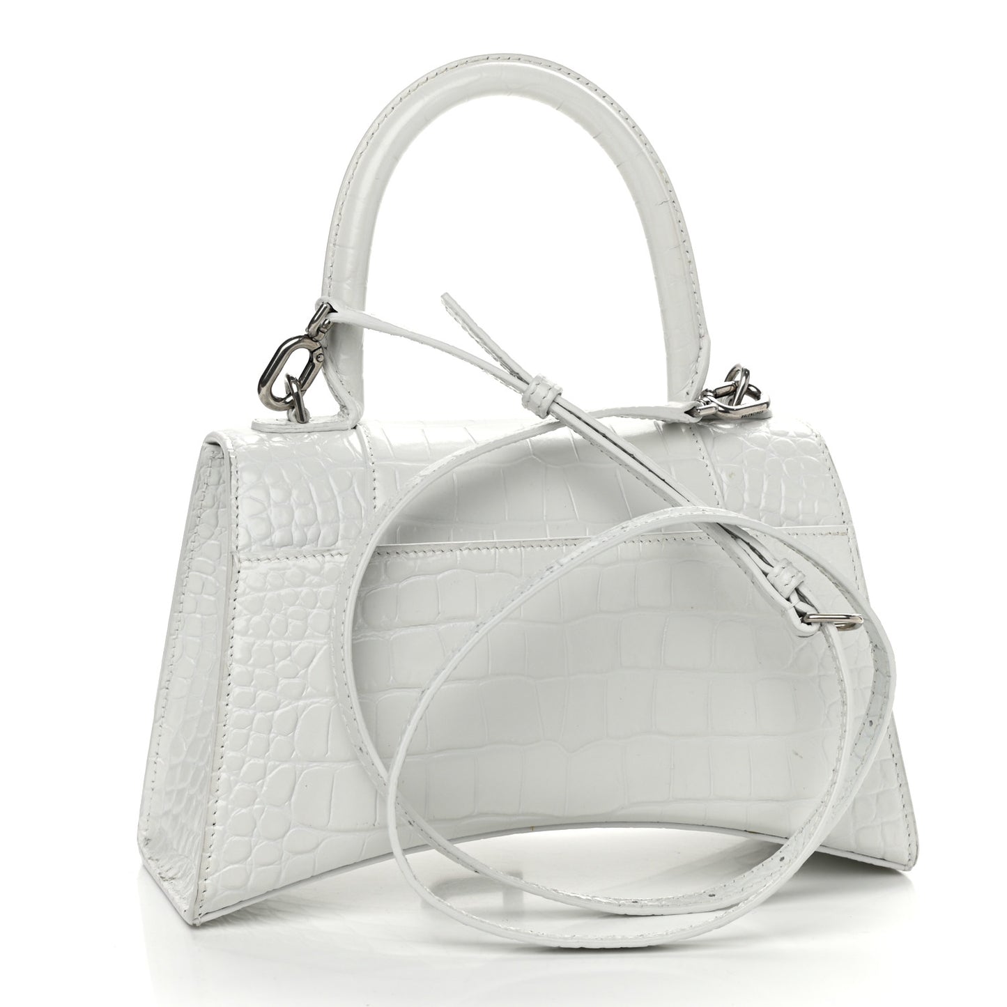 Calfskin Crocodile Embossed Small Hourglass Top Handle Bag White